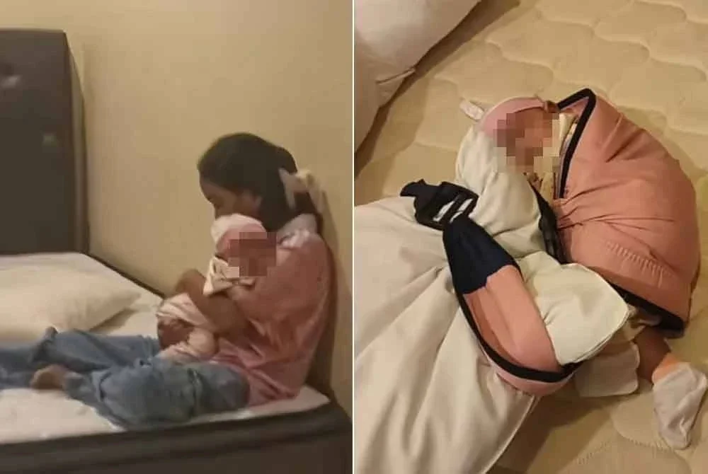 Dua anaknya termasuk bayi berusia lebih dua bulan berada di dalam bilik hotel yang sedang dikemas oleh Siti Hajar.