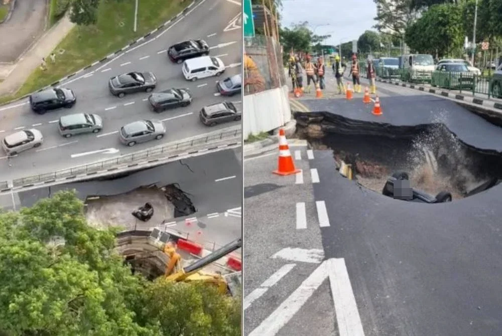 Seorang wanita diselamatkan selepas kereta yang dipandunya terjatuh ke dalam lubang benam yang terbentuk sekitar jam 5 petang Sabtu.