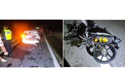 Keadaan motosikal dan kereta yang terbabit dalam kemalangan terbabit. Foto IPD Batu Pahat