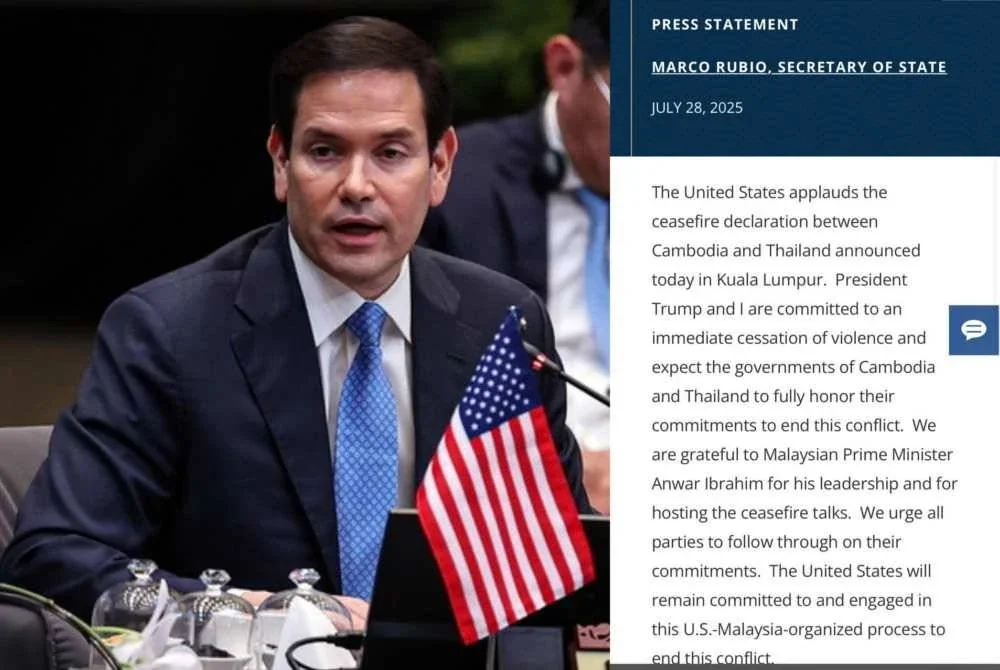Rubio menegaskan AS kekal komited dalam menyokong proses damai Thailand-Kemboja dan akan terus terlibat secara aktif dalam inisiatif bersama Malaysia.