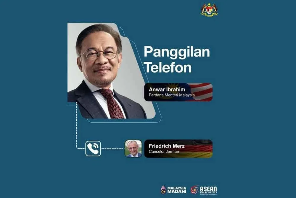 Anwar berkata, penghargaan itu disampaikan oleh Canselor Jerman, Friedrich Merz menerusi perbualan telefon lewat petang semalam. Foto Facebook Anwar Ibrahim