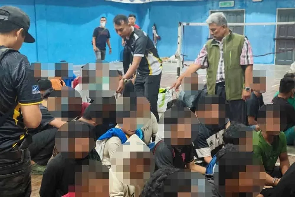 Seramai 81 lelaki warga Indonesia ditahan selepas disyaki terlibat dalam kegiatan mencuri buah kelapa sawit sekitar daerah Hilir Perak pada Selasa. Foto: Ihsan polis