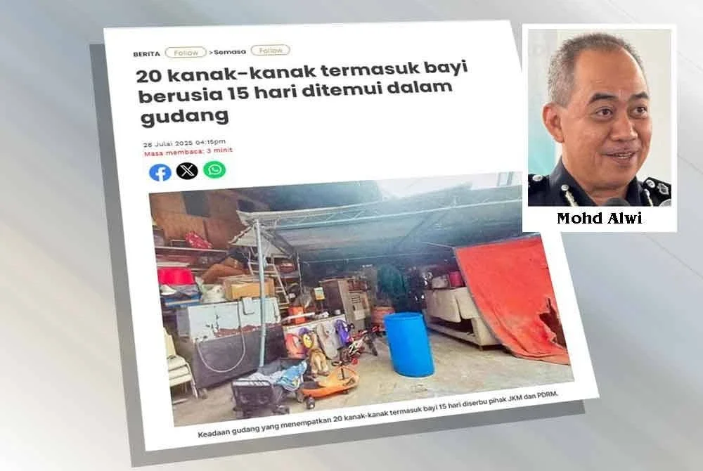 Laporan Sinar Harian berhubung 20 kanak-kanak termasuk bayi berusia 15 hari ditemui dalam gudang