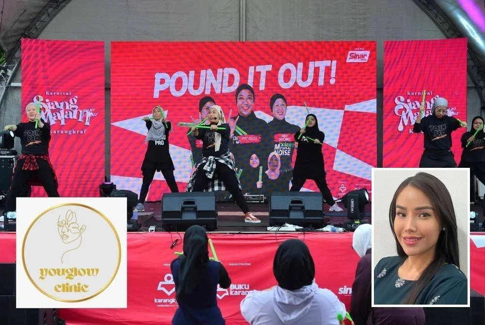 Seramai 100 peserta terawal yang menyertai sesi pound class menerima baucar daripada YouGlow Clinic. (Gambar kecil: Dr Karen)