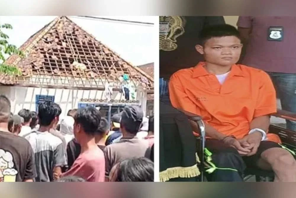 Keadaan rumah pelaku yang diserbu penduduk setempat yang berang dengan perbuatan kejinya. Foto Agensi