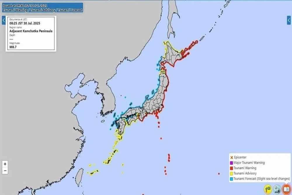 Agensi Meteorologi Jepun pada Rabu mengeluarkan amaran tsunami bagi kawasan pesisir pantai Pasifik negara itu