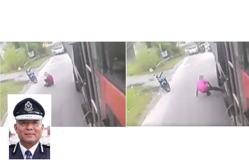 Tangkap layar video tular memaparkan seorang lelaki disyaki khayal akibat pengaruh dadah yang didakwa sengaja menghulurkan kakinya di bawah sebuah lori. (Gambar kecil: Naazron)