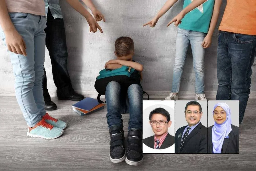 BULI bukan sekadar masalah disiplin, tetapi merupakan ancaman tersembunyi yang berpotensi menghancurkan masa depan generasi muda. -Foto: CANVA/ Gambar kecil: Dari kiri, DR NORMAN, DR HASHIM & ALIFAH