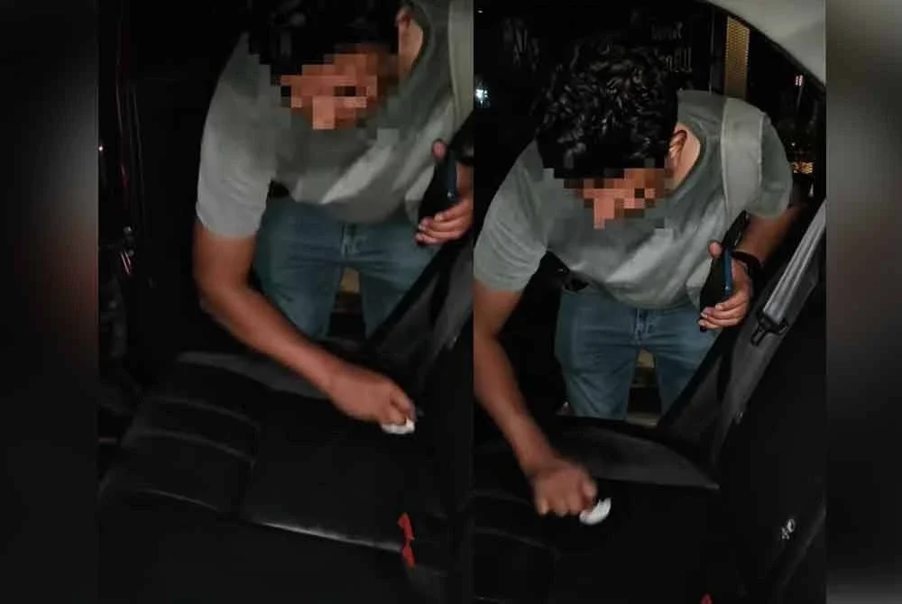 Salah seorang rakan pelanggan tersebut sedang membersihkan kotoran di tempat duduk kereta. Sumber gambar tangkap layar video TikTok milik @andifitnessjourney