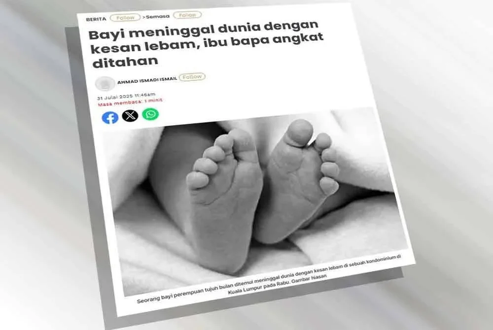 Media sebelum ini melaporkan kejadian menimpa bayi berkenaan terbongkar selepas bapa angkatnya menghubungi polis pada 30 Julai lalu memaklumkan mangsa tidak sedarkan diri di rumah.