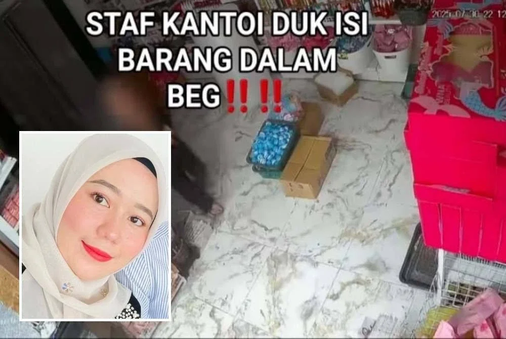 Tangkap layar dari CCTV yang dipasang di kedai kosmetik milik Mardhiah. Gambar kecil: Mardhiah
