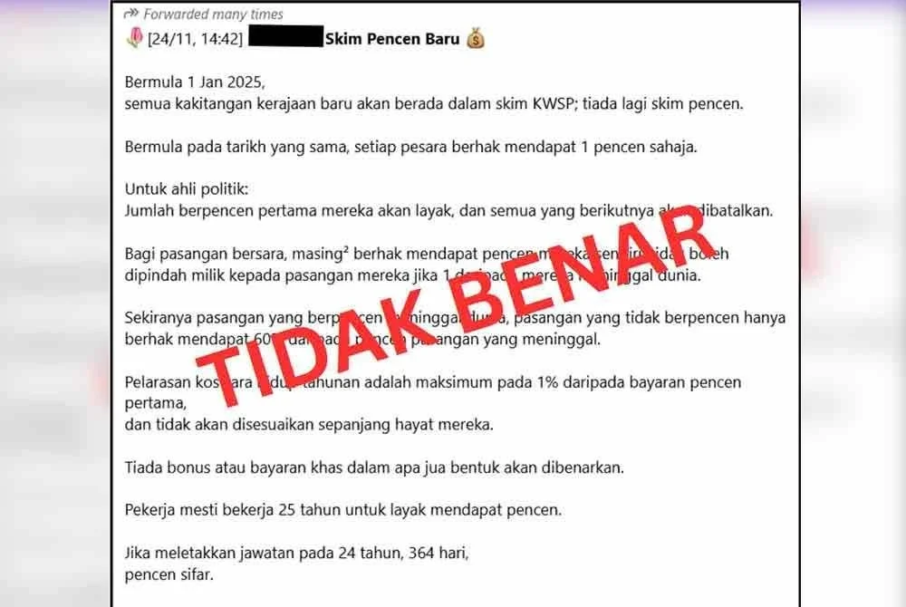 Dakwaan tular mengenai pembatalan pencen adalah palsu. Foto FB JPA