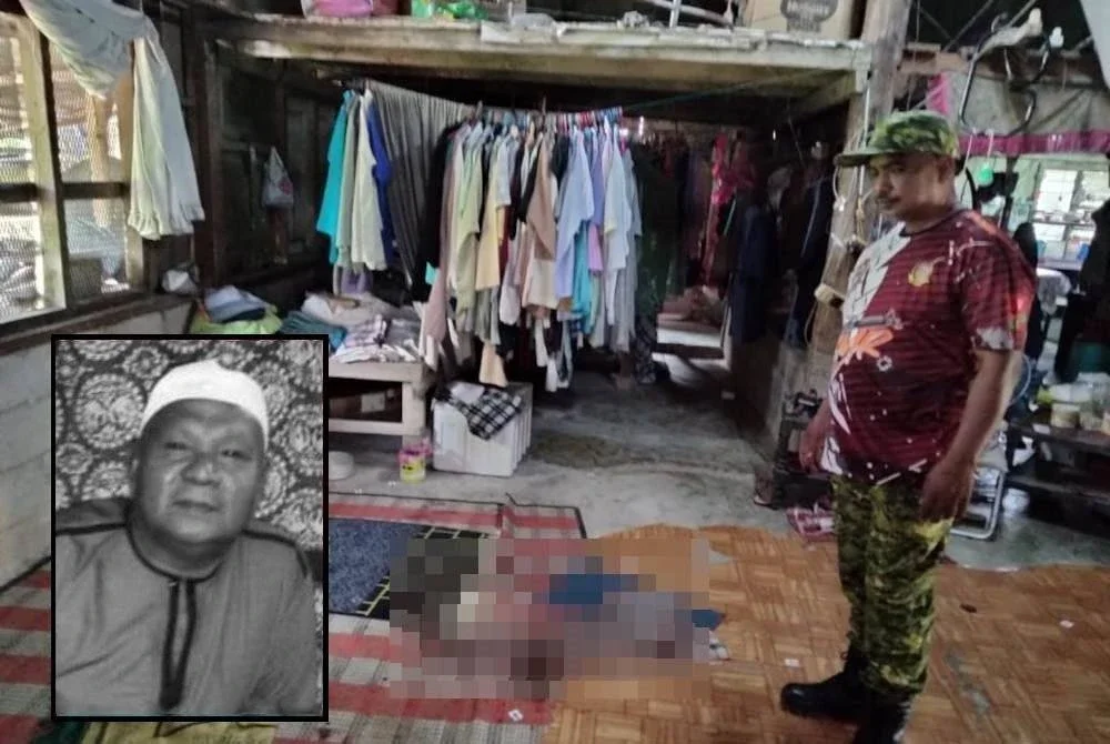 Lokasi mangsa ditemui terlentang di atas sejadah dengan kepala berlumuran darah. (Gambar kecil: Othman)