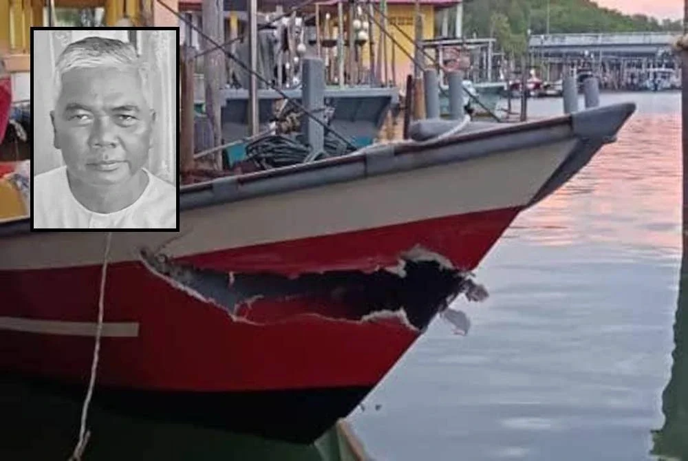 Seorang nelayan maut manakala dua rakannya cedera selepas dua buah bot gentian kaca bertembung dalam kejadian berhampiran muara Sungai Paka. (Gambar kecil: Mohd Rasid)