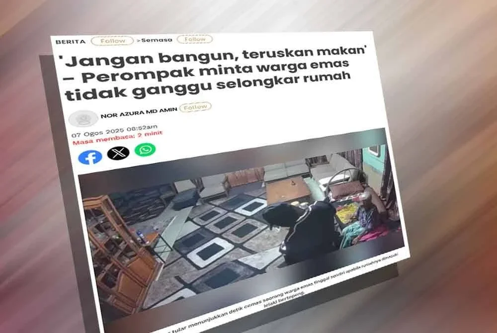 Laporan Sinar Harian pada Khamis mengenai kejadian samun terhadap seorang wanita warga emas di sebuah rumah di Jalan Melati, Kampung Melayu, Simpang Renggam.