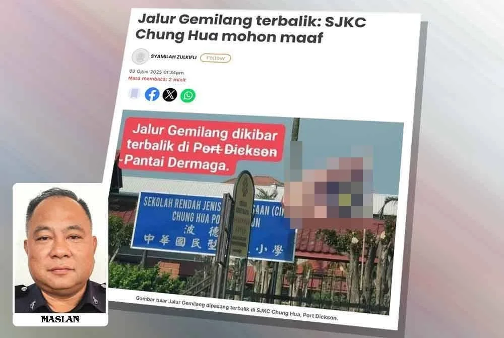 Laporan Sinar Harian pada Ahad berhubung isu Jalur Gemilang yang dipasang terbalik di SJKC Chung Hua, Port Dickson.