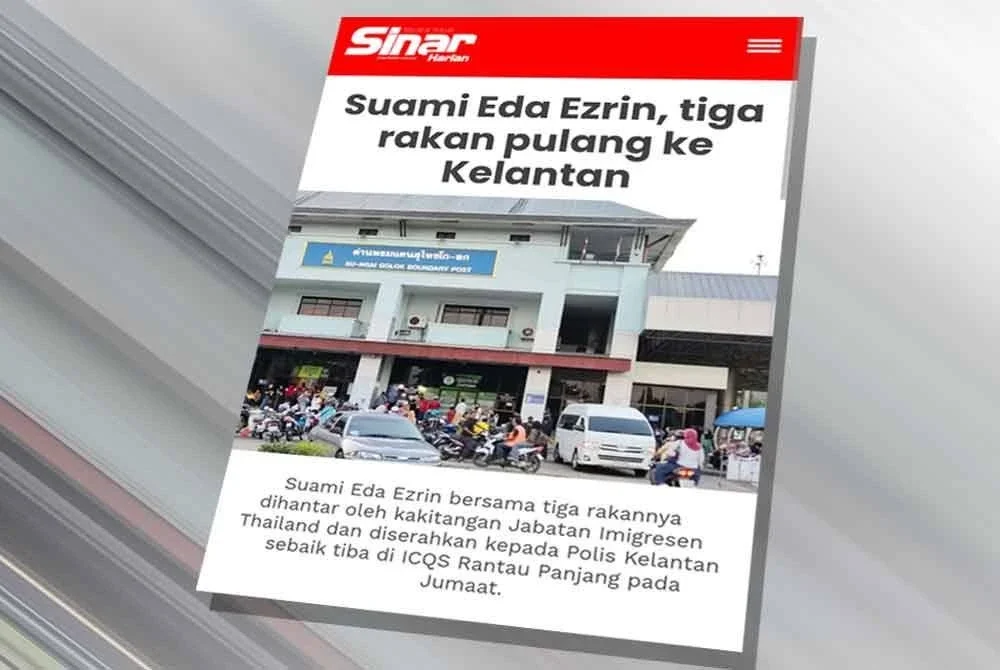 Suami Eda Ezrin serta tiga rakan pulang ke pangkuan keluarga selepas lima jam memberi keterangan di IPK Kelantan pada Jumaat.