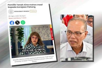 Laporan Sinar Harian mengenai permohonan maaf secara terbuka Shariffa Sabrina melalui TikTok pada Selasa. (Kanan: Wan Rosdy)