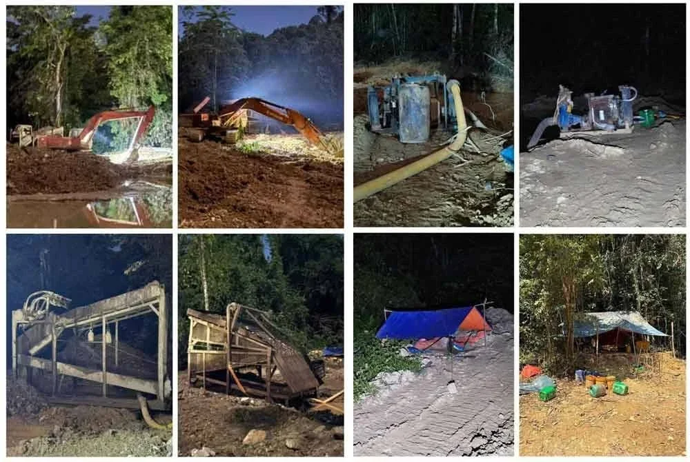 Jentera dan peralatan yang dirampas dalam serbuan di Ladang Tapis, Bukit Jering, Jeli pada Jumaat. Foto ihsan PDRM