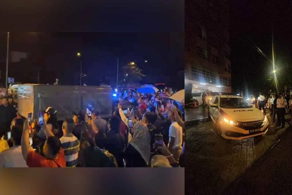 Kenderaan polis yang mengiring trak yang membawa jenazah Zara Qairina untuk dikebumikan semula di tanah perkuburan Islam Tanjung Ubi, Kampung Mesapol Lama, Sipitang.