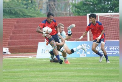 Pemain Bunga Raya negara ketika menentang Kazakhstan aksi Kumpulan B Kejuaraan Ragbi Asia B-20 di Bihar, India, pada Sabtu. Foto Asia Rugby