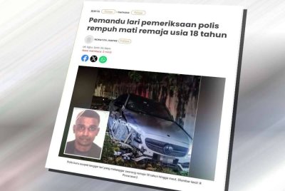 Laporan Sinar Harian berhubung pemandu lari pemeriksaan polis rempuh mati remaja usia 18 tahun.