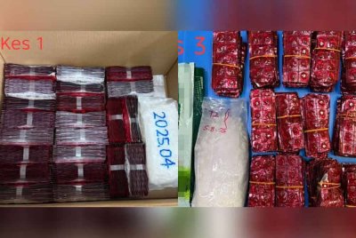 Antara dadah yang dirampas polis susulan tangkapan tiga suspek baru-baru ini.