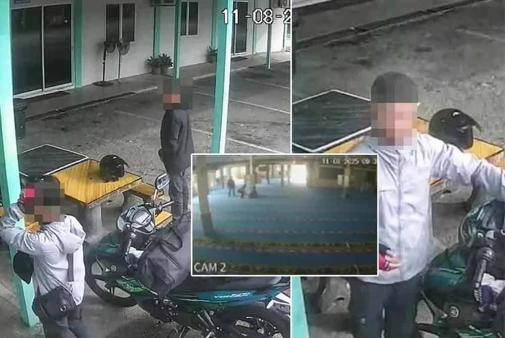 Aksi dua lelaki yang dipercayai mencuri duit tabung masjid dirakam CCTV