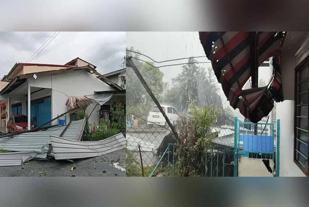 Bumbung zink rumah penduduk yang di terbangkan angin ribut.