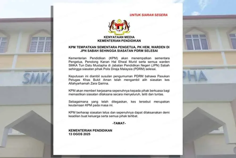 Tangkap layar kenyataan media KPM pada Rabu.