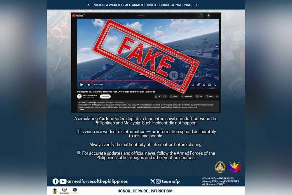 Angkatan Tentera Filipina (AFP) menyifatkan sebuah video yang tular di YouTube kononnya berlaku "standoff” antara pasukan tentera laut Filipina dan Malaysia adalah maklumat palsu.