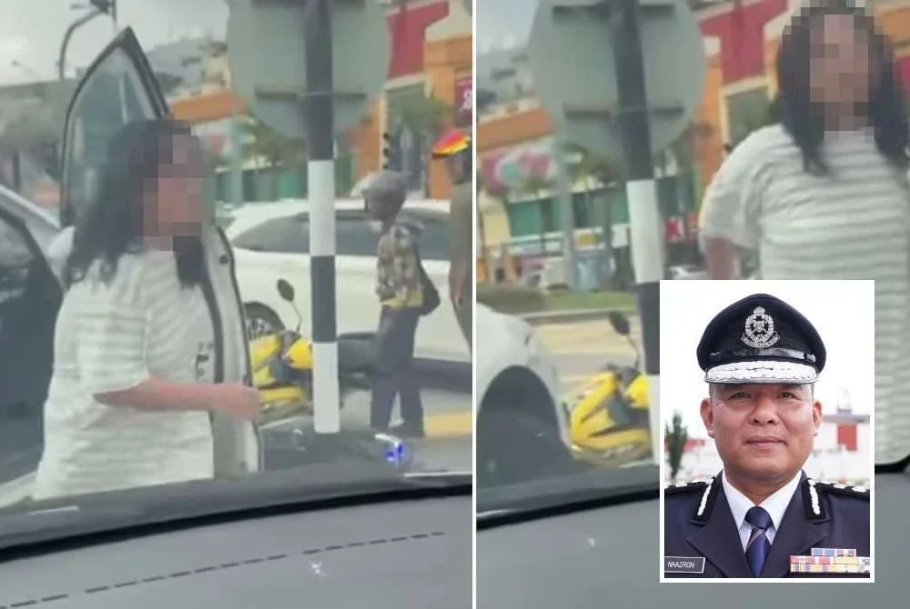 Tangkap layar seorang wanita warga asing yang mengamuk bersenjatakan pisau menyerang orang awam di Bandar Kajang pada Rabu. (Gambar kecil: Naazron)