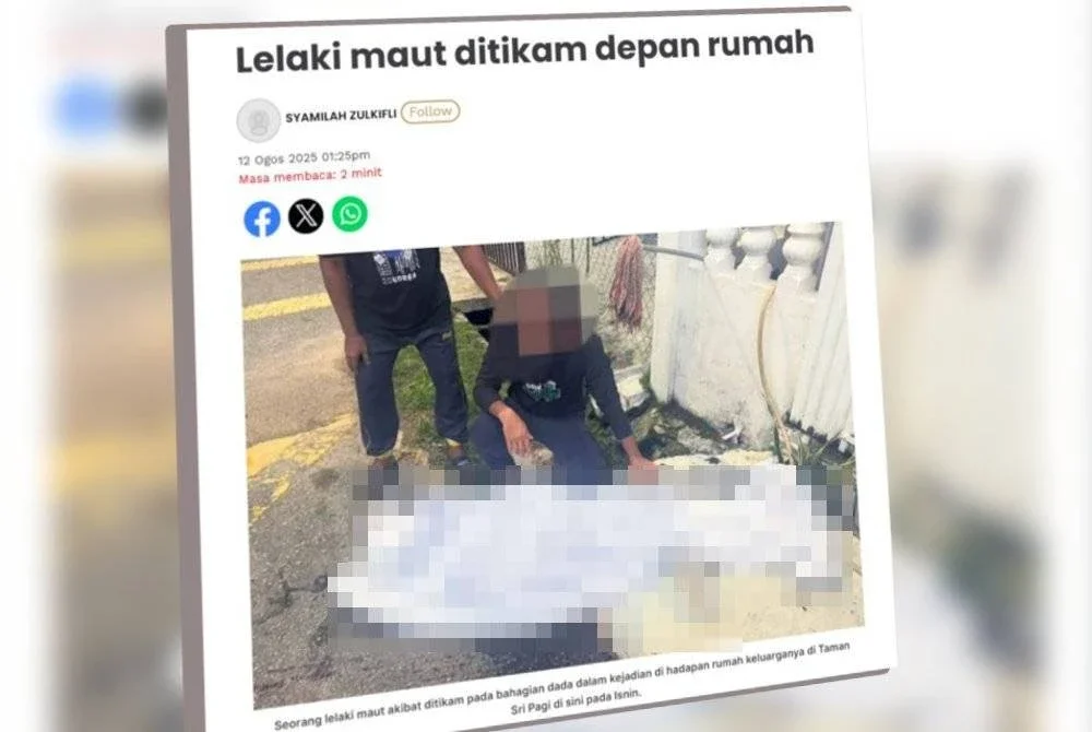 Laporan Sinar Harian mengenai lelaki maut ditikam depan rumah pada 12 Ogos lalu.