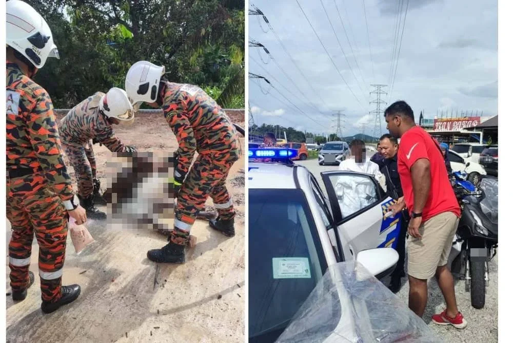 Anggota bomba terpaksa menembak air dari pam jentera bagi menghalang lelaki berkenaan terus bertindak agresif.
