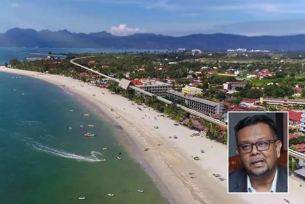 Ilustrasi jajaran pengangkutan rel kereta api laju maglev yang dirancang dibangunkan di Pulau Langkawi. Gambar kecil: Haim Hilman