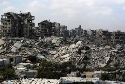 Keadaan kemusnahan bangunan di Gaza.