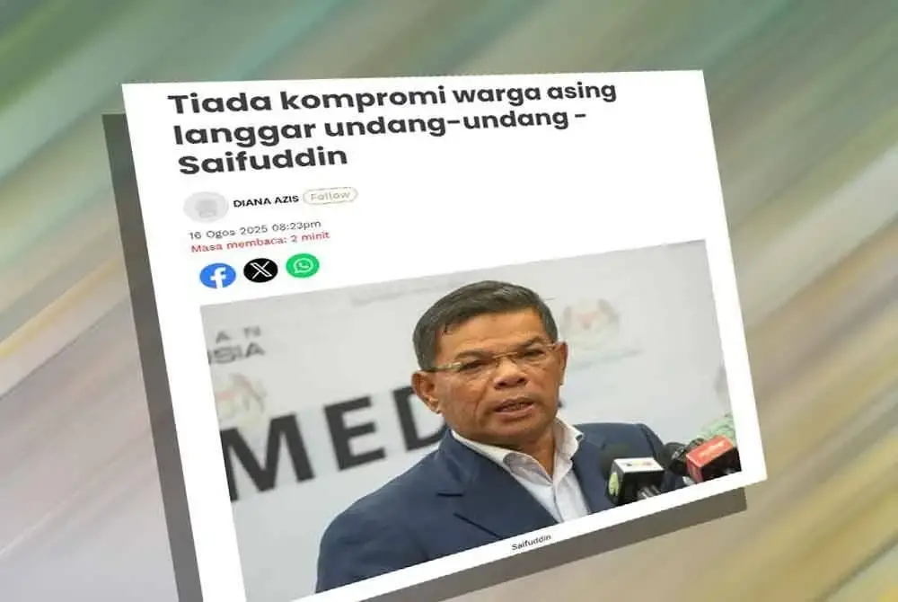 Laporan Sinar Harian mengenai penegasan Saifuddin mengenai isu warga asing.