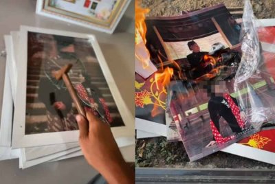Tindakan lelaki membakar foto isteri mengundang komen warganet di laman sosial. - Agensi