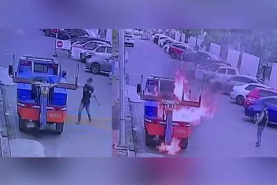 Seorang lelaki bertindak membakar lori tunda MBJB. Foto tular
