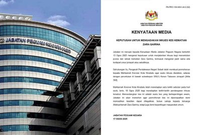Kenyataan media Jabatan Peguam Negara pada Ahad.