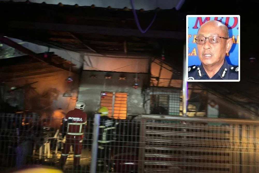 Kebakaran melibatkan rumah binaan papan dan bata itu turut merebak ke rumah jiran berhampiran menyebabkan kerugian harta benda. - Foto: Ihsan Pembaca. Foto kecil: Hanyan