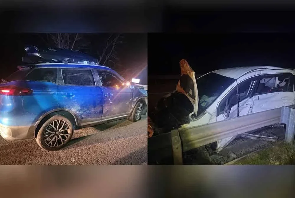 Keadaan kenderaan yang terbabit nahas di Kilometer 148.3 LPT1 pada Isnin.