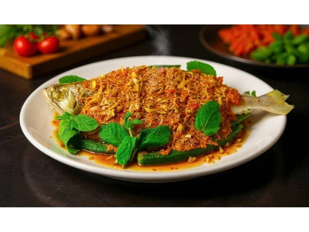 Ikan Siakap Stim Kapitan ala Peranakan Nyonya.