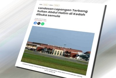 Laporan Sinar Harian berhubung Landasan Lapangan Terbang Sultan Abdul Halim di Kedah dibuka semula.