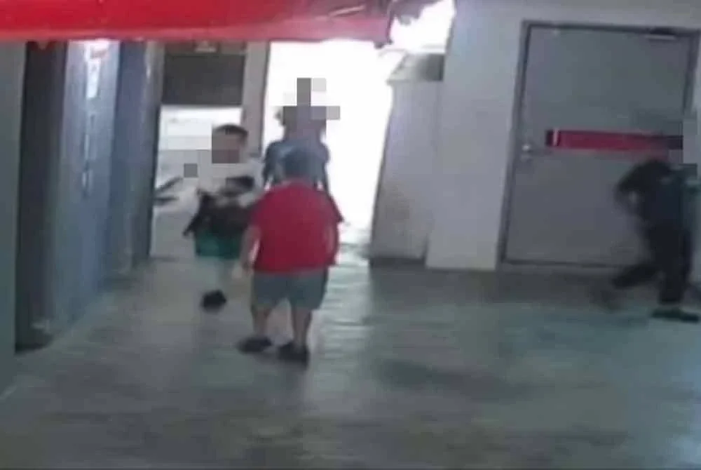 Tangkap layar tular menunjukkan kejadian yang berlaku di depan lif.