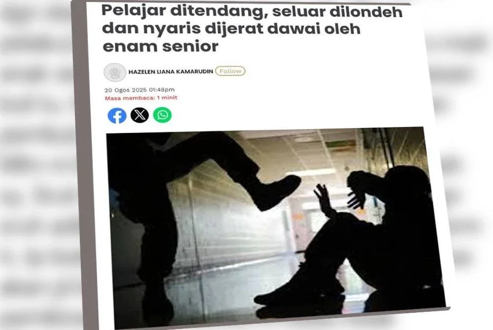 Laporan Sinar Harian mengenai seorang pelajar di sebuah sekolah cedera selepas dipercayai dipukul, seluar dilondeh dan nyaris dijerut dengan dawai oleh sekumpulan pelajar pada Selasa.