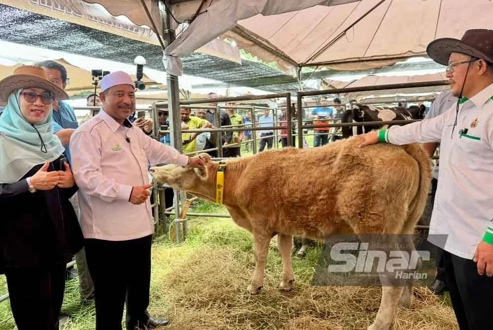 Mohd Saripudin (kanan) mengiringi Mohd Nassuruddin (dua dari kiri) melihat Marconah yang dipamerkan di Pantai Irama, Bachok. Foto SINAR HARIAN - ADILA SHARINNI WAHID