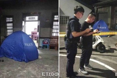 Polis menemui mangsa di luar rumah dalam keadaan parah dengan kecederaan serius di kepala, lengan dan beberapa luka tikaman di dada. Foto: Media Taiwan/tular