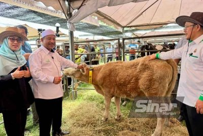 Mohd Saripudin (kanan) mengiringi Mohd Nassuruddin (dua dari kiri) melihat Marconah yang dipamerkan di Pantai Irama, Bachok. Foto SINAR HARIAN - ADILA SHARINNI WAHID