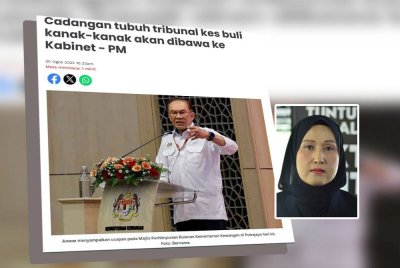 Laporan Sinar Harian mengenai cadangan untuk menubuhkan tribunal berhubung kes buli membabitkan pelajar dan kanak-kanak akan dibawa ke mesyuarat Kabinet. Gambar kecil: Wan Azliana